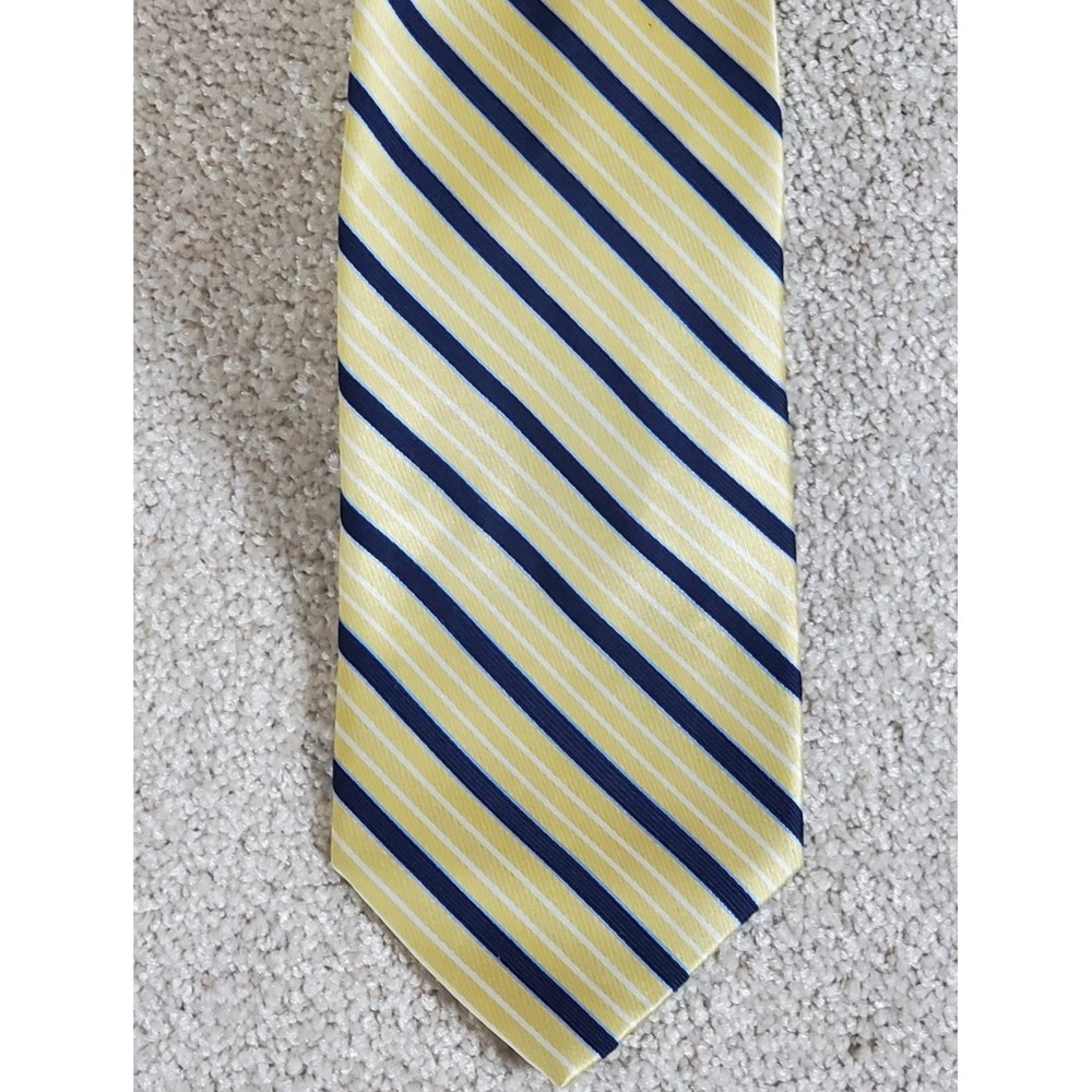 Nautica Men's Neck Tie Yellow Navy Stripe 100% Silk 59"